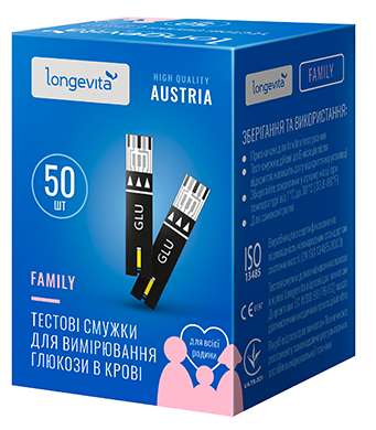 Тестові смужки для вимірювання глюкози в крові LONGEVITA Family 50 шт