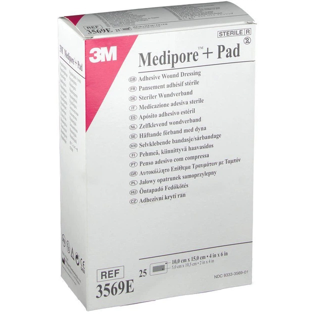 Адгезивна пов'язка для закриття ран 3M Medipore + Pad 10 х 15 см (3569E) №25