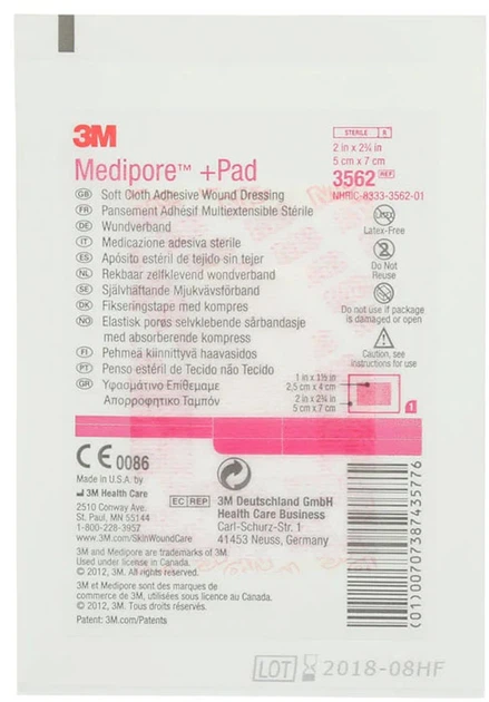 Адгезивна пов'язка для закриття ран 3M Medipore + Pad 5 х 7.2 см (3562Е) №50 - Зображення 2