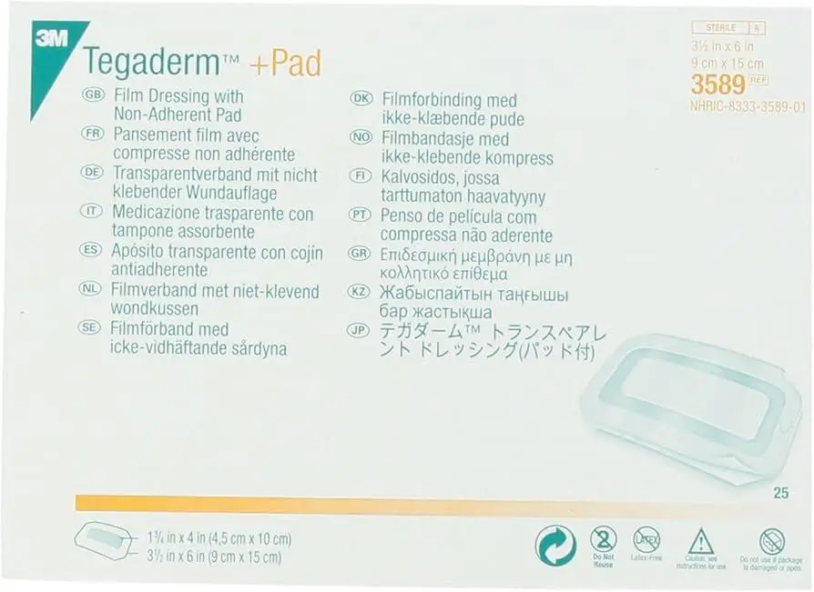 Tegaderm + Pad хірургічна плівкова пов'язка 3M (3589Е) 9 см х 15 см 25 шт - Зображення 2
